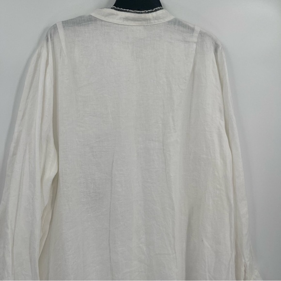 Nino Wong California Womens Size 1X Vintage Linen Button Up Top White Floral - Picture 9 of 10